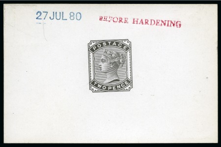 Stamp of Great Britain » 1855-1900 Surface Printed » 1880-81 Provisional Issue and 1881 1d Lilac 1880-81 De La Rue 2d die proof printed in black on white glazed card