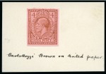 Stamp of Great Britain » King George V » 1912-24 Profile Head Issues 1912 4d Eve's Wreath design colour essay in bartollozzi brown on imperforate pink unwatermarked gummed paper