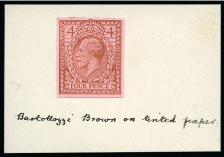 Stamp of Great Britain » King George V » 1912-24 Profile Head Issues 1912 4d Eve's Wreath design colour essay in bartollozzi brown on imperforate pink unwatermarked gummed paper