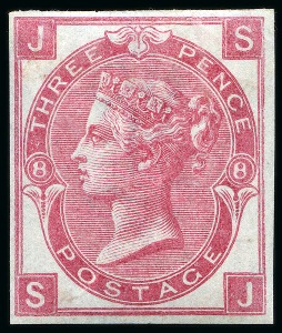 Stamp of Great Britain » 1855-1900 Surface Printed » 1867-80 Large Uncoloured Corner Letters, Wmk Spray of Rose 1867-80 3d Rose pl.8 imperforate imprimatur, mint og