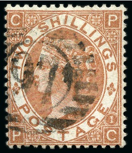 Stamp of Great Britain » 1855-1900 Surface Printed » 1867-80 Large Uncoloured Corner Letters, Wmk Spray of Rose 1867-80 2s Brown pl.1 PC neatly cancelled by a London district "97" numeral