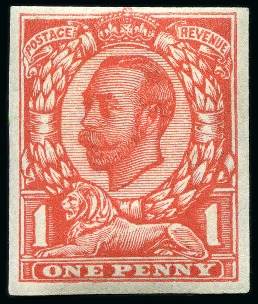 Stamp of Great Britain » King George V » 1911-12 Downey Head Issues 1912 1d Colour trial (stage 1b, accepted die 2) printed in royal scarlet