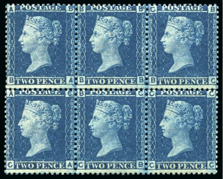 Stamp of Great Britain » 1854-70 Perforated Line Engraved 1858-76 2d Blue pl.9 BA/CC mint nh block of 6