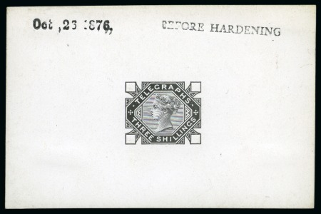 Stamp of Great Britain » Telegraphs 1876 3s Telegraph die proof in black on white glazed