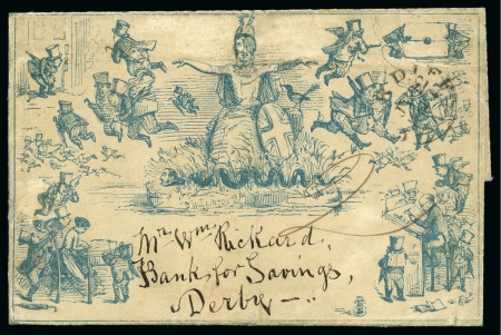 Stamp of Great Britain » 1840 Mulreadys & Caricatures 1844 Anti-Graham Caricature by John Leech, type B printed in blue, sent from Cardiff to Derby 