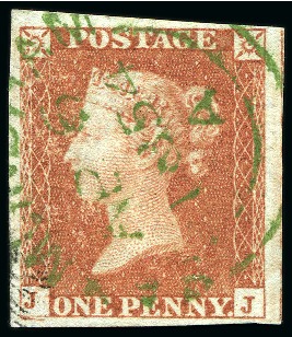 Stamp of Great Britain » 1841 1d Red 1841 1d Red brown pl.169 JJ cancelled by a crisp bright GREEN CDS for Saxmundham