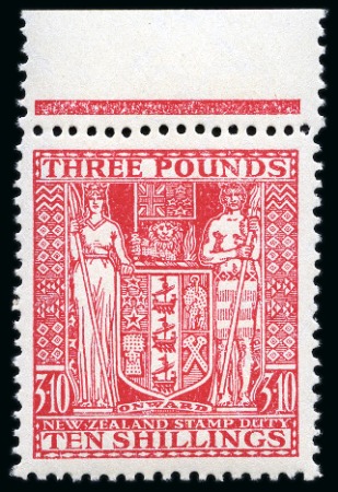 Stamp of New Zealand POSTAL FISCAL: 1940-58 Arms £3 10s rose, wmk type 98 (inverted) mint nh