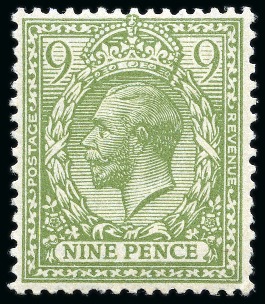 Stamp of Great Britain » King George V » 1912-24 Profile Head Issues 1912-24 Wmk Royal Cypher 9d olive-green mint nh with INVERTED WATERMARK