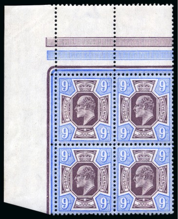 Stamp of Great Britain » King Edward VII » 1902-10 De La Rue Issues 1902-10 De La Rue 9d Dull purple & ultramarine (C) mint nh top left hand corner marginal block of four