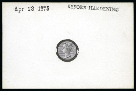Stamp of Great Britain » Telegraphs 1875 Telegraphs adopted head die proof with uncleared surround of the adopted die, printed in black on white glazed card