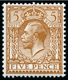 Stamp of Great Britain » King George V » 1912-24 Profile Head Issues 1912-24 Wmk Royal Cypher 5d reddish brown mint nh with NO WATERMARK variety