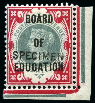 Stamp of Great Britain » Officials BOARD OF EDUCATION: 1902 1s Green & Carmine mint nh with "SPECIMEN" type 15 overprint,