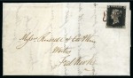 Stamp of Great Britain » 1840 1d Black and 1d Red plates 1a to 11 1840 (Aug 18) Entire from Glasgow to Falkirk (Scotland) with 1840 1d blaxck pl.1b tied by PURPLE-BROWN MC