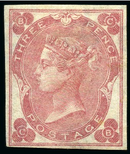 Stamp of Great Britain » 1855-1900 Surface Printed » 1862-64 Small Uncoloured Corner Letters 1862-64 3d Rose pl.3 CB, with white dots, imperforate mint og