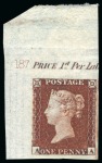 Stamp of Great Britain » 1854-70 Perforated Line Engraved 1854-57 1d Red-Brown pl.187 AA top left corner marginal imperforate imprimatur