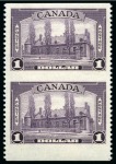 Stamp of Canada 1937-38 $1 Violet 'Chateau de Ramezay' mint nh lower marginal vertical pair error IMPERFORATE HORIZONTALLY