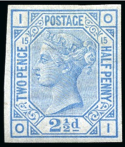Stamp of Great Britain » 1855-1900 Surface Printed » 1873-80 Large Coloured Corner Letters 1873-80 Wmk Orbs 2 1/2d pl.15 colour trial in pale blue