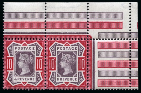 Stamp of Great Britain » 1855-1900 Surface Printed » 1887-1900 Jubilee Issue & 1891 £1 Green 1887-1900 Jubilee Issue 10d dull purple & deep dull carmine mint nh top right corner marginal horizontal pair