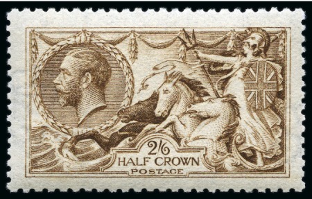 Stamp of Great Britain » King George V » 1913-19 Seahorse Issues 1915 De La Rue Seahorses 2s6d yellow-brown mint nh with watermark reversed variety
