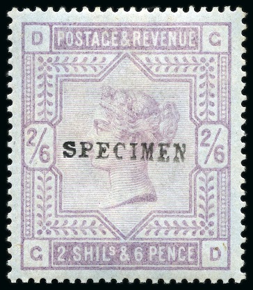 Stamp of Great Britain » 1855-1900 Surface Printed » 1883-84 & 1888 High Values 1883-84 2s6d Lilac on blued paper with "SPECIMEN" type 9 overprint