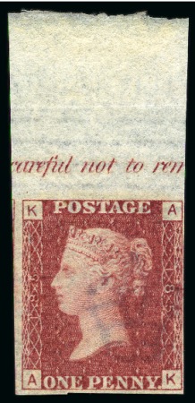 Stamp of Great Britain » 1854-70 Perforated Line Engraved 1864-79 1d Rose-Red pl.185 AK imperforate imprimatur top marginal