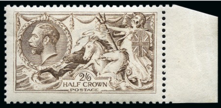 Stamp of Great Britain » King George V » 1913-19 Seahorse Issues 1915 De La Rue Seahorses 2s6d grey brown (worn plate) mint nh right marginal