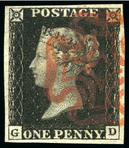 Stamp of Great Britain » 1840 1d Black and 1d Red plates 1a to 11 1840 1d Black pl.1b GD with fine to good margins, neat upright red MC