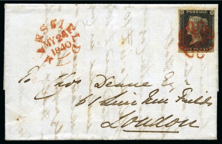 Stamp of Great Britain » 1840 1d Black and 2d Blue "May Dates" 1840 (May 24) Wrapper from Mansfield to London with 1840 1d Black pl.1a DE, rare 3rd Sunday usage in May 1840