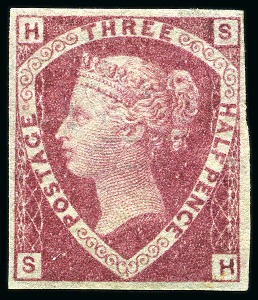 Stamp of Great Britain » 1854-70 Perforated Line Engraved 1870 1 1/2d Rose-Red pl.1 SH printed on Dr. Perkins "blued" security paper, imperforate with original gum