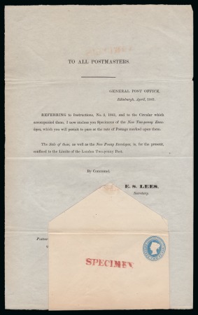 Stamp of Great Britain » Postal Stationery 1841 Postal Notice sent by E.S. Lees from the General Post Office informing postmasters of the forthcoming 2d envelope