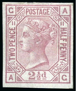 Stamp of Great Britain » 1855-1900 Surface Printed » 1873-80 Large Coloured Corner Letters 1873-80 2 1/2d Rosy Mauve pl.11 AC mint imperforate imprimatur