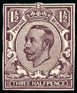 Stamp of Great Britain » King George V » 1911-12 Downey Head Issues 1911 1 1/2d Engraver's sketch die (Die 2 Head) printed in chocolate brown on thin card