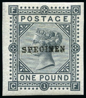 Stamp of Great Britain » 1855-1900 Surface Printed » 1867-83 High Values 1867-83 £1 Imperforate colour trial printed in greenish-grey