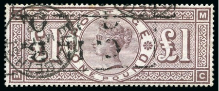 Stamp of Great Britain » 1855-1900 Surface Printed » 1883-84 & 1888 High Values 1888 Wmk Orbs £1 brown-lilac MC used