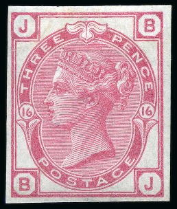 Stamp of Great Britain » 1855-1900 Surface Printed » 1873-80 Large Coloured Corner Letters 1873-80 Wmk Orbs 3d rose pl.16 mint imperforate imprimatur
