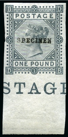 Stamp of Great Britain » 1855-1900 Surface Printed » 1867-83 High Values 1867-83 £1 Imperforate colour trial in greenish-grey with "SPECIMEN" type 9 overprint