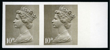 Stamp of Great Britain » Queen Elizabeth II 1968 10d Drab (2 bands) imperforate imprimatur mint nh right hand marginal horizontal pair