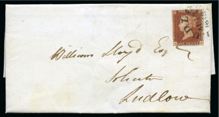 Stamp of Great Britain » 1841 1d Red 1842 (Aug 13) Entire sent locally to Ludlow (Shropshire) with 1841 1d Red brown pl.20 NA tied by Ludlow cds