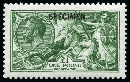 Stamp of Great Britain » King George V » 1913-19 Seahorse Issues 1913 Waterlow Seahorses £1 green with "SPECIMEN" type 26 overprint, mint nh