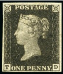 Stamp of Great Britain » 1840 1d Black and 1d Red plates 1a to 11 1840 1d Black pl.1a TD mint large part og with fine to good margins