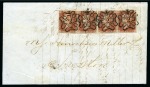 Stamp of Great Britain » 1841 1d Red 1843 (Apr 5) Wrapper from London to Preston bearing four 1d red-brown pl.29 beautifully tied by crisp London "2" in MCs