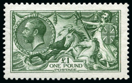 Stamp of Great Britain » King George V » 1913-19 Seahorse Issues 1913 Waterlow £1 deep green mint with just a faint trace of a hinge
