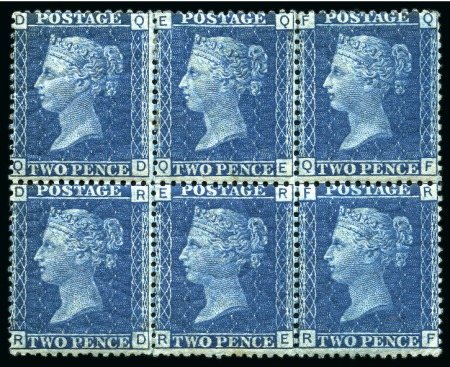 Stamp of Great Britain » 1854-70 Perforated Line Engraved 1869 2d Blue pl.15 QD/RF mint block of six