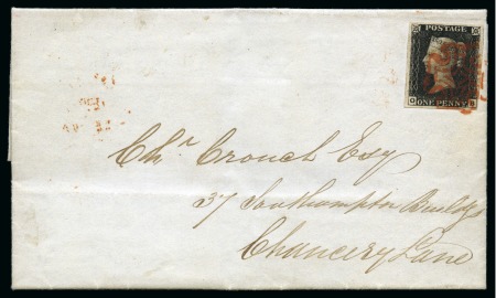 Stamp of Great Britain » 1840 1d Black and 1d Red plates 1a to 11 1840 Entire sent within London with 1840 1d black pl.6 OB showing re-entries in upper and lower corner squares
