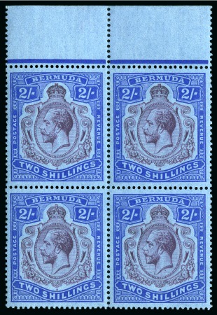 Stamp of Bermuda 1924-32 2s Purple & Blue on grey-blue mint nh upper marginal block of four with upper left stamp showing "break through scroll" 