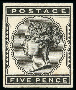 Stamp of Great Britain » 1855-1900 Surface Printed » 1880-81 Provisional Issue and 1881 1d Lilac 1880-81 5d Plate proof in black on thick white wove paper