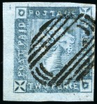 Stamp of Mauritius » 1859 Lapirot Issue » Intermediate Impressions (SG 38) 1859 Lapirot 2d blue, intermediate impression, used with crisp oval bars cancel, position 4