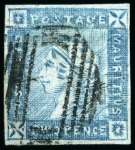 Stamp of Mauritius » 1859 Lapirot Issue » Intermediate Impressions (SG 38) 1859 Lapirot 2d blue, intermediate impression, used with almost complete oval bars cancel, position 5