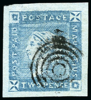 Stamp of Mauritius » 1859 Lapirot Issue » Intermediate Impressions (SG 38) 1859 Lapirot 2d blue, intermediate impression, used with target cancel, position 6