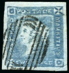 Stamp of Mauritius » 1859 Lapirot Issue » Intermediate Impressions (SG 38) 1859 Lapirot 2d blue, intermediate impression, used with oval bars cancel, position 10